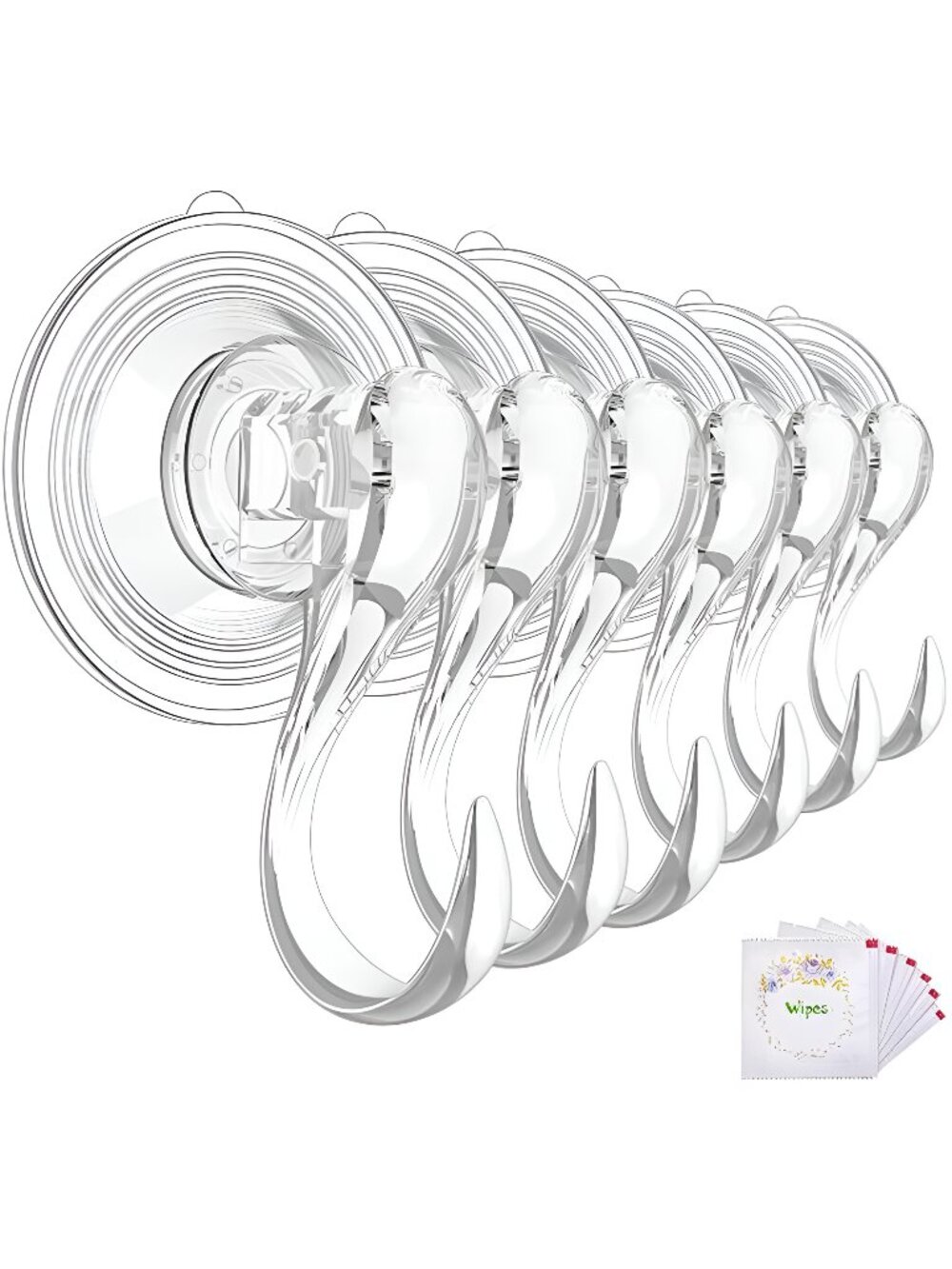 Clear Reusable Vacuum Suction Cup Hooks with Cleaning Cloth Window Glass Hooks